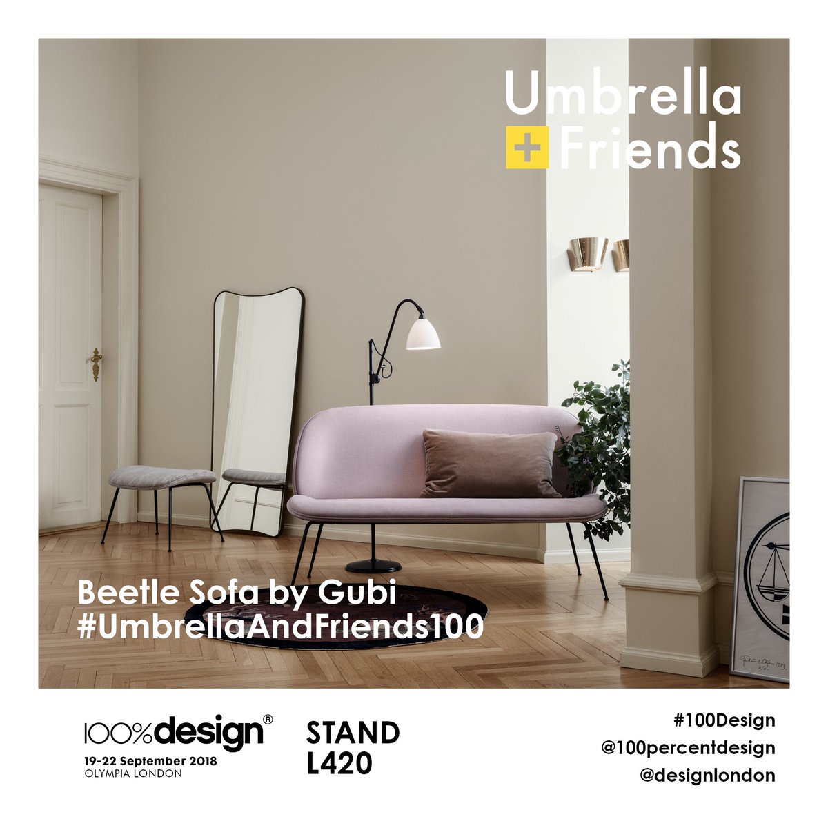 Umbrella2015's tweet image. Join us at Stand L420 from the 19th-22nd of September at Olympia London to celebrate @designlondon 🥂 #UmbrellaAndFriends100 #100design