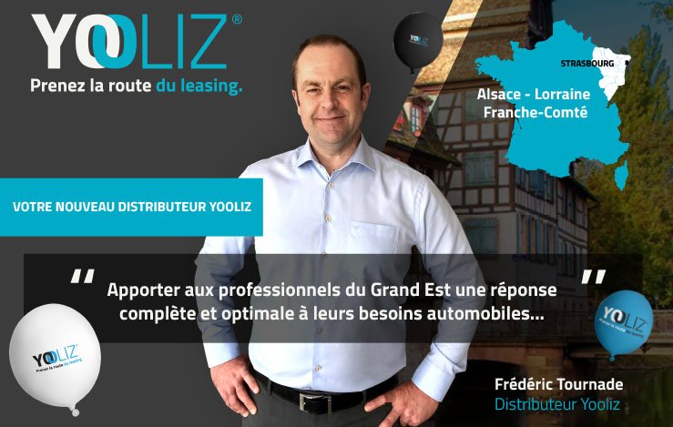 Yooliz1's tweet photo. Le réseau @Yooliz1 poursuit son développement ! Nous sommes très heureux de vous annoncer désormais notre présence en Alsace, Lorraine et Franche-Comté avec notre nouveau distributeur Frédéric Tournade. #Yooliz #FrédéricTournade #LeasingGrandEst #RéseauYooliz https://t.co/Y35ZeZzc47