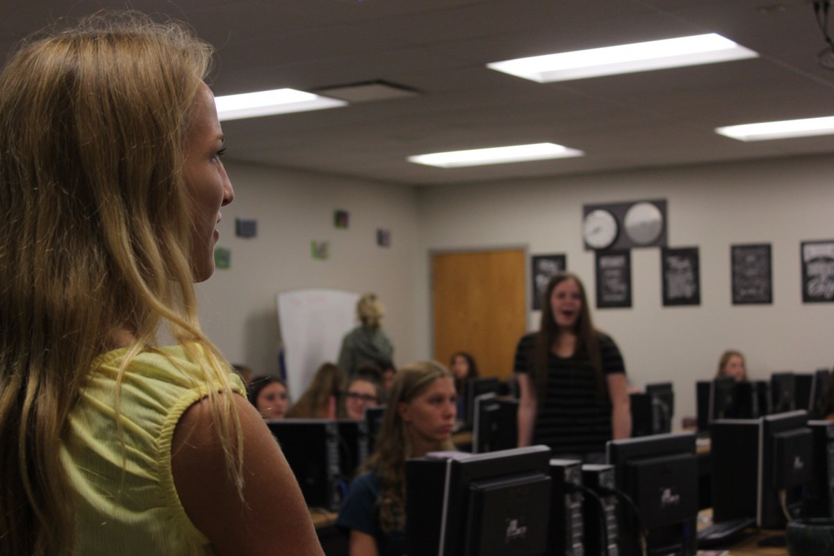 AHSBusinessDept's tweet photo. AHS Yearbook senior and the YB Staff member of the week, Madi Reade, lead the class in a game of Pictionary to work on communication within a team while working under pressure. #teamwork https://t.co/GM3O4zh4px