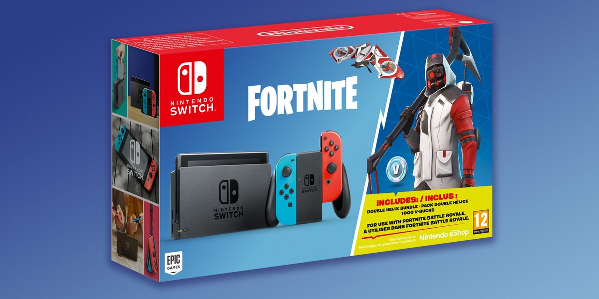 purchasing the console will give you the following in fortnite 1 000 v bucks double helix set outfit glider pickaxe and back bling pic twitter com - fortnite 1 000 v bucks pc