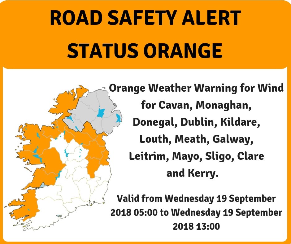 The @RSAIreland is asking road users to exercise caution while using the roads on Wednesday as @MetEireann has issued an orange weather warning for strong winds as #StormAli approaches. ow.ly/M9py30iI0hz @OceanFmIreland @SligoChampion @sligoweekender @aaroadwatch