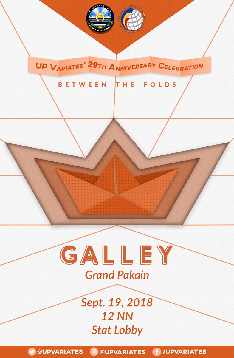 UPVariates's tweet photo. Over the years, our dedication to serve has helped us sail farther. We want to celebrate our 29th year with you!
Join us in
Galley: Grand Pakain
September 19, 2018
11:30 AM
Stat Lobby
See you there!
Co-presented by: Philippine Statistics Authority
#UPV29
#BetweenTheFolds https://t.co/WuVaIIzH5s