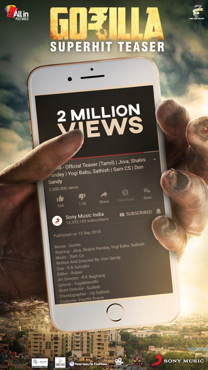 cinereporters's tweet photo. Good response for #Gorilla 🦍 Teaser hits 2M views !
#GorillaTeaser ➡ https://t.co/nQWNObYm9b
#2MillionViewsForGorilla @Actorjiiva @uginsandy @shalinipandeyyy @SamCSmusic @actorsathish @iYogiBabu @AntonyLRuben @All_In_Pictures @UmeshPranav @7screenstudio @SonyMusicSouth https://t.co/jM3JaBil2e