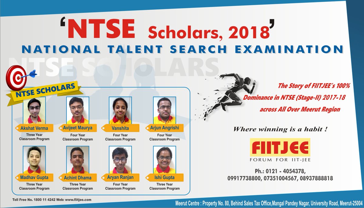 MeerutFiitjee's tweet photo. #Extraordinary #Unmatched #TotalDomination 
These words aptly describe the performance of 
#Fiitjeemeerut Students in #NTSE2017-18 !
100% Selection In Meerut Region.
#Congratulations to all NTSE #Scholars https://t.co/Yi99yVhNig