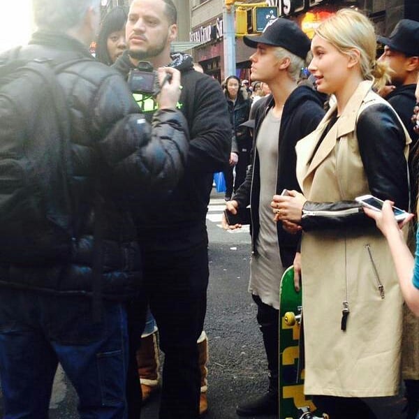 December 28, 2014. Hailey, Justin and Alfredo Flores out in NYC.