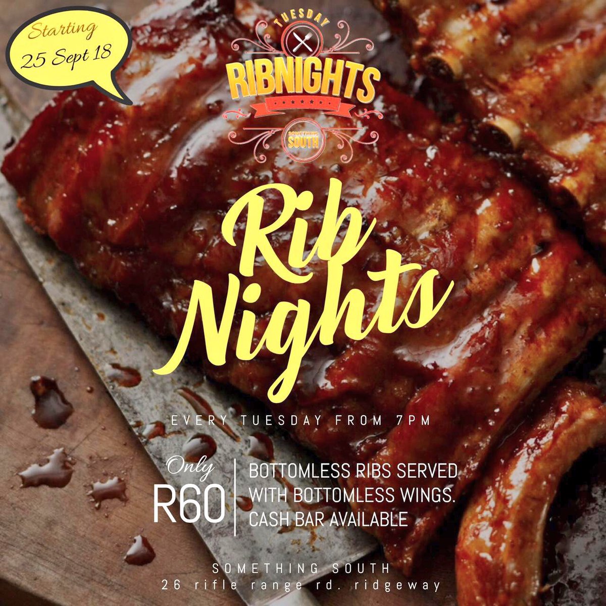 u_Nobz's tweet photo. So Look @something_south Brings You #TuesdayRibNights 
With A Bonus Of 🍗 Wings

Starting On The 25th Of September https://t.co/rrD8WIoHAl