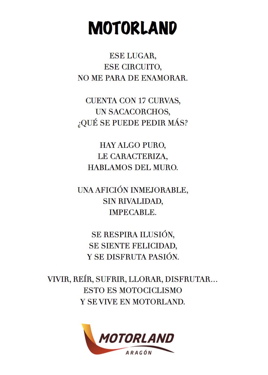 Jomagohe's tweet photo. La poesía son sentimientos, y que mejor que expresar con sentimientos mi pasión por las motos y @AragonMotorLand . Me encantaría compartirlo con @MJAyuso ya que somos unos auténticos fanáticos del motociclismo y seria inolvidable vivirlo desde dentro🏍✊🏼. #PaddockMotorLand https://t.co/H3FaHuZhX3
