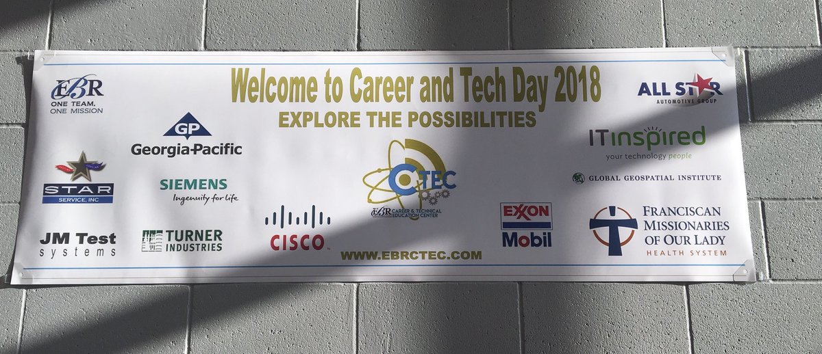 It is Career &amp; Tech Day!  <a href="/EBRSchools/">Parody EBRSchools</a>  <a href="/EBR_CTEC/">EBRCTEC</a> <a href="/Siemens/">Siemens</a> <a href="/Cisco/">Cisco</a> <a href="/FranUbr/">Franciscan Missionaries of Our Lady University</a> <a href="/ITinspired/">ITinspired</a> <a href="/TurnerInd/">Turner Industries</a> <a href="/allstarautoLA/">All Star Automotive</a>  <a href="/GeorgiaPacific/">Georgia-Pacific</a>