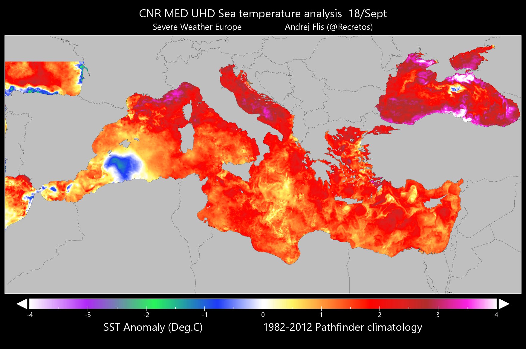Mediterranean Sea Temperature Map تويتر \ Severe-Weather.eu على تويتر: "The Mediterranean Sea Surface  Temperature Is Still Way Above Average As We Approach Late September. The  Black Sea Too Is Way Warmer Than Average! Details: Https://T.co/M5Pxru6Jrt  Https://T.co/Wy33Bbtizt"