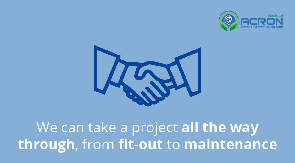 AcronElectrical's tweet image. Why choose Acron to partner your construction company on a project? We can take the electrical installation through all stages, from fit-out to ongoing maintenance!
