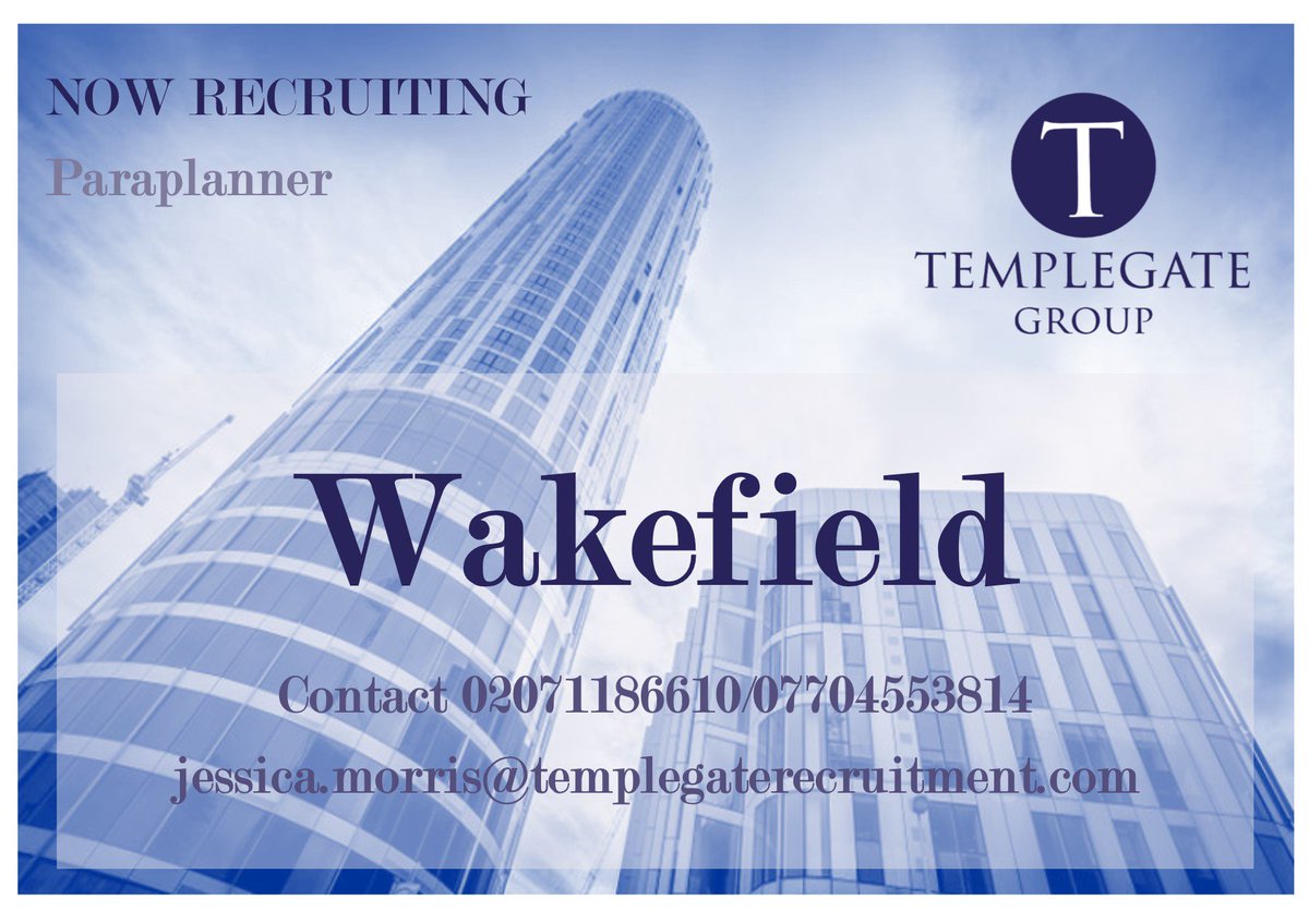 Templegateuk's tweet photo. Jobs of the Day: Paraplanners wanted in Wakefield and Hudderfield. Get in touch for more info #paraplanner #level4 #cii #financialservices #jobs #recruiting https://t.co/f5fz9byswv