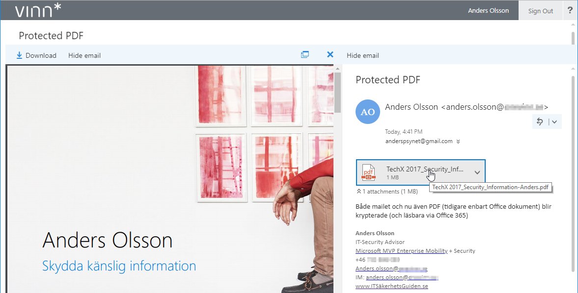 AndersPsYnet's tweet image. Microsoft Secure Email/AIP/MIP skyddar nu även bifogade PDFer och möjliggör även att se PDFen via Office 365 #MicrosoftInformationProtection