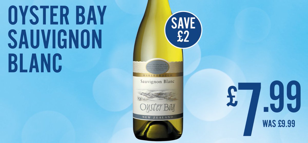 winerackuk's tweet photo. Oyster Bay Sauvignon Blanc - zesty and aromatic with gooseberry fruit. Deservedly popular. Save £2, was £9.99 now only £7.99. Visit your local Wine Rack store today https://t.co/lCirY8iryd