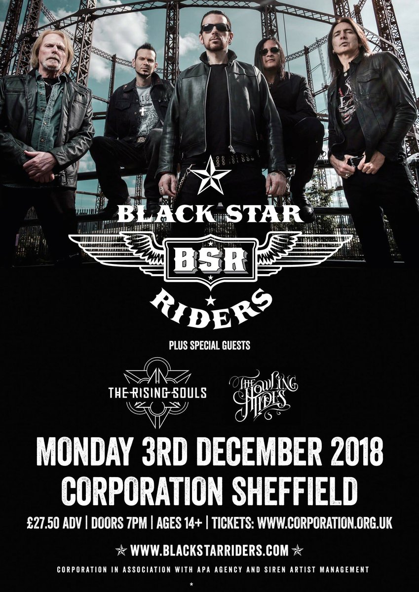 We'll once again be supporting the mighty @BlackStarRiders, this time at #Corporation, #Sheffield alongside our boys in @TheRisingSouls! 😝🤘🏻

Grab your tickets now - corporation.org.uk/gig/2299/Black…