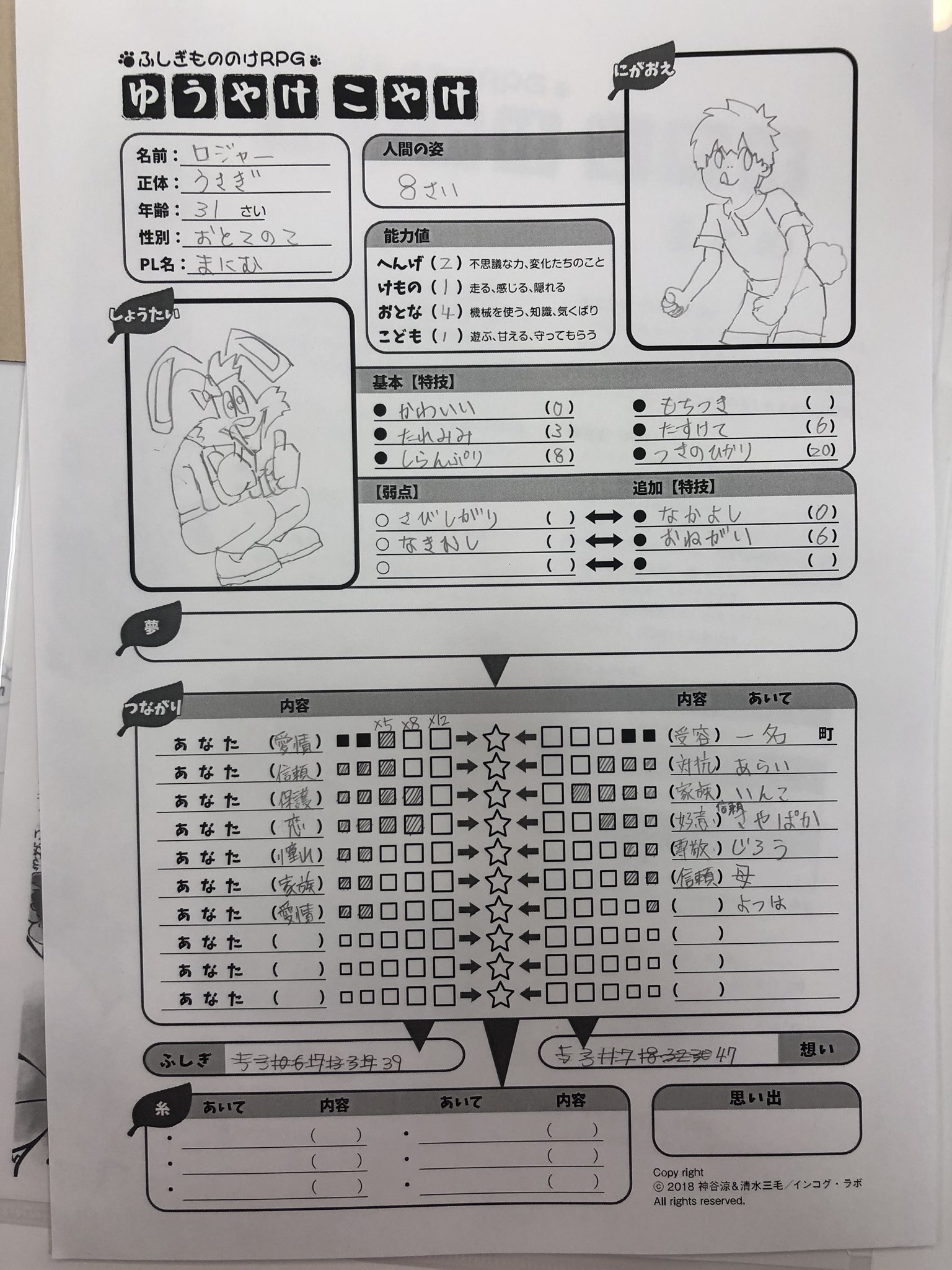 テーブルトークrpgチャンネル Na Twitteru 今回のキャラシート みんな絵が上手い ゆうやけこやけ Trpg