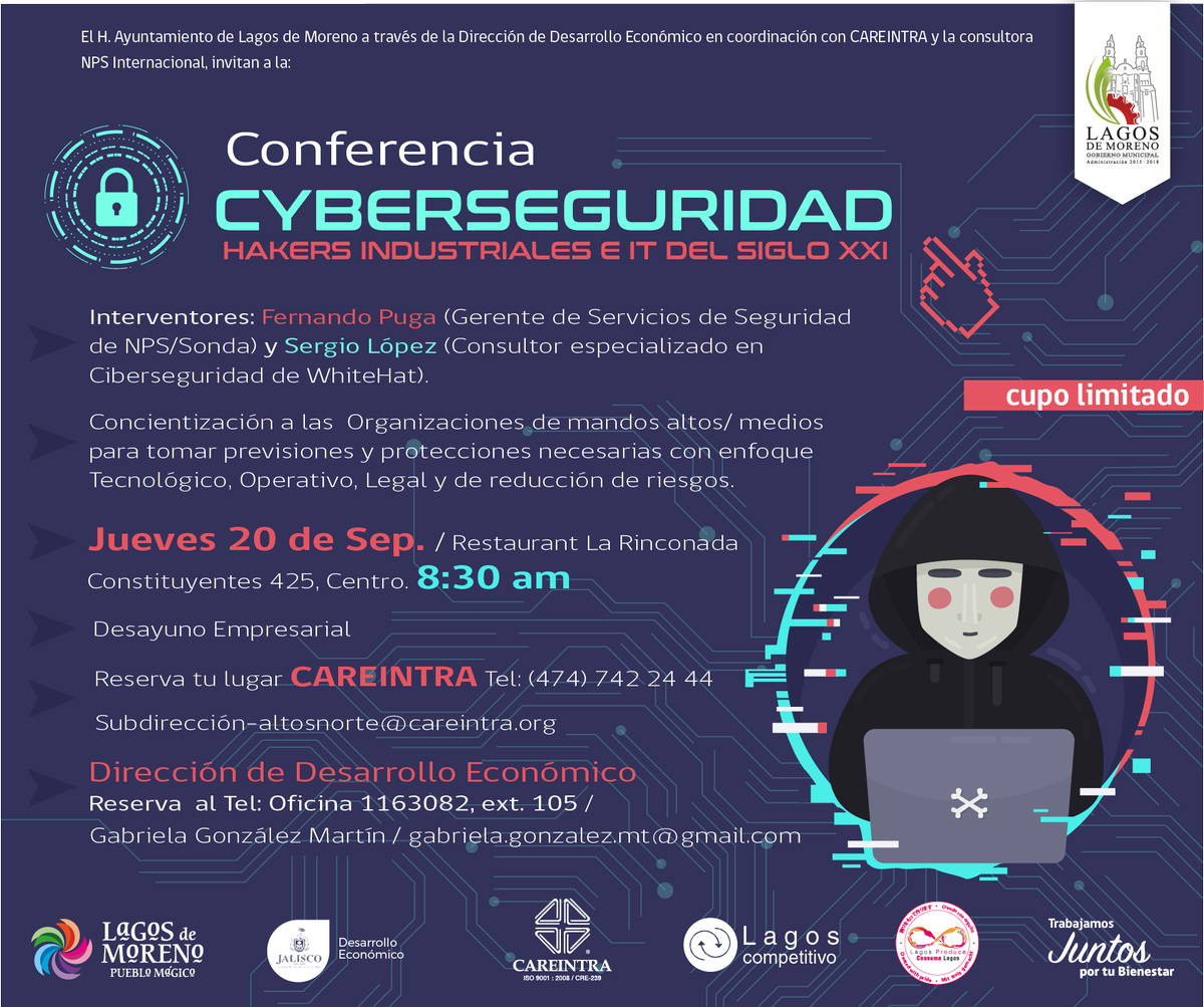 GobiernodeLagos's tweet photo. ¡Protege tus datos e información en internet! Te invitamos a la conferencia en #Cyberseguridad Hackers industriales e It del siglo XXI.
Recuerda apartar tu lugar en las oficinas de Desarrollo Económico. https://t.co/okQ7XHpbz8