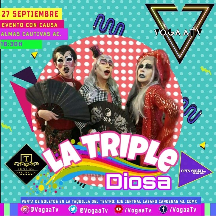 vogaatv's tweet photo. #LGBT #FelizMartes porque el talento no tiene etiquetas @vogaatv Trae para ti al trío #drag mas. Interesante bajo el concepto de #LatripleDiosa este 27de Septiembre en un showcase lleno de estrellas https://t.co/BbHRwR50Ma