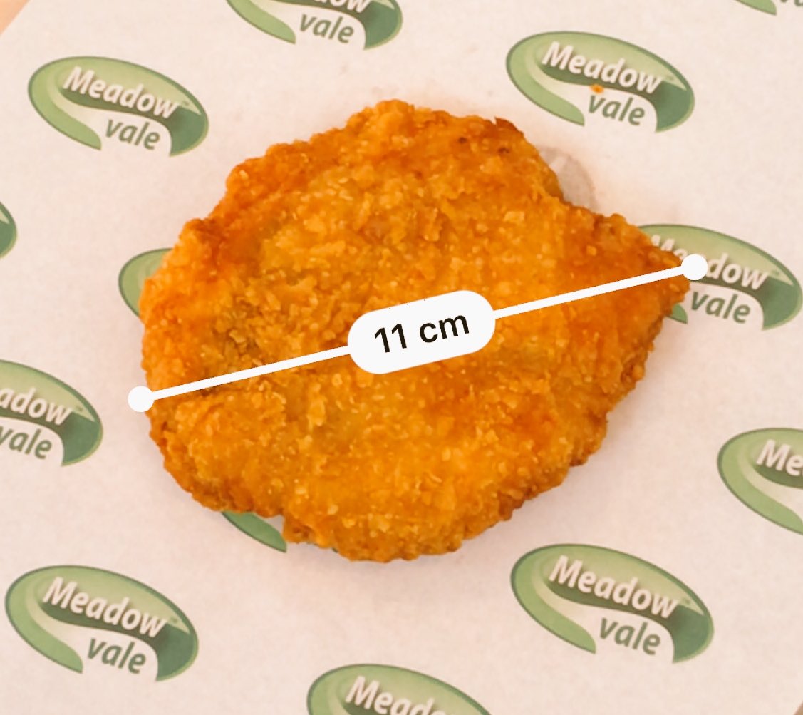 meadowvalefoods's tweet photo. Testing out the new measure tool, our homestyle fillets are perfect for a 4 inch bun! #iOS12 #measure #filletburger https://t.co/89s178d6i3
