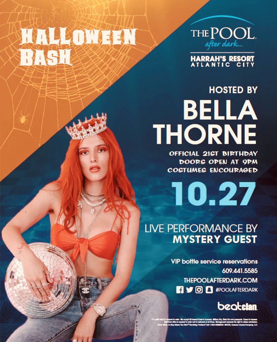 Start getting those costumes ready! Halloween Bash host, <a href="/bellathorne/">BITCHIMBELLATHORNE</a> is celebrating her 21st birthday with us at the hottest nightclub in America’s Playground 👻🍾