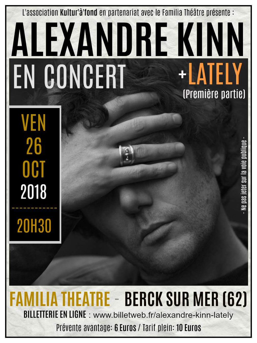 macsebfr's tweet photo. Ça va être une belle date 😉
#concert #Berck #lately #alexandrekinn #familiatheatre https://t.co/uIeqLaGuDP