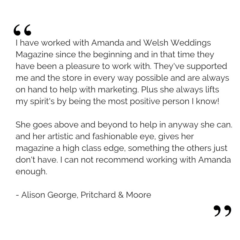 Thank you <a href="/PritchardMoore/">Pritchard & Moore</a> for this wonderful testimonial, we truly believe in your cause. Money from dresses sold at their boutique goes directly to <a href="/cancer_wales/">Cancer Research Wales | Ymchwil Canser Cymru</a> and that's pretty awesome! 
#WelshWeddings #ProudlyWelsh #MadeInWales