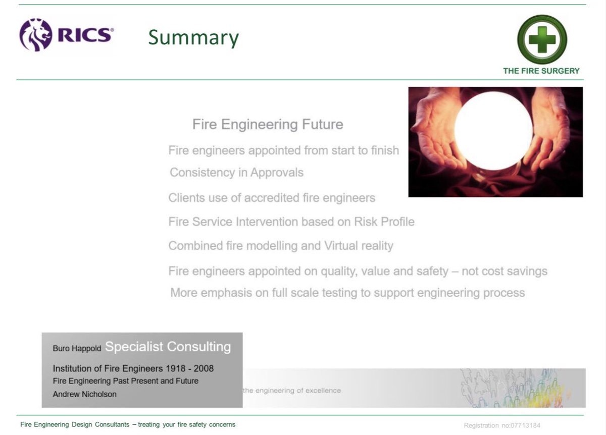 TheFireSurgery's tweet photo. My final slide for @RICSnews #ricsfiresafety conference today was taken from a presentation I gave 10 years ago at an @ifeglobal event entitled past present and future #fireengineering. This is what I wanted for the future...what has changed? https://t.co/uyA9pmqAb3