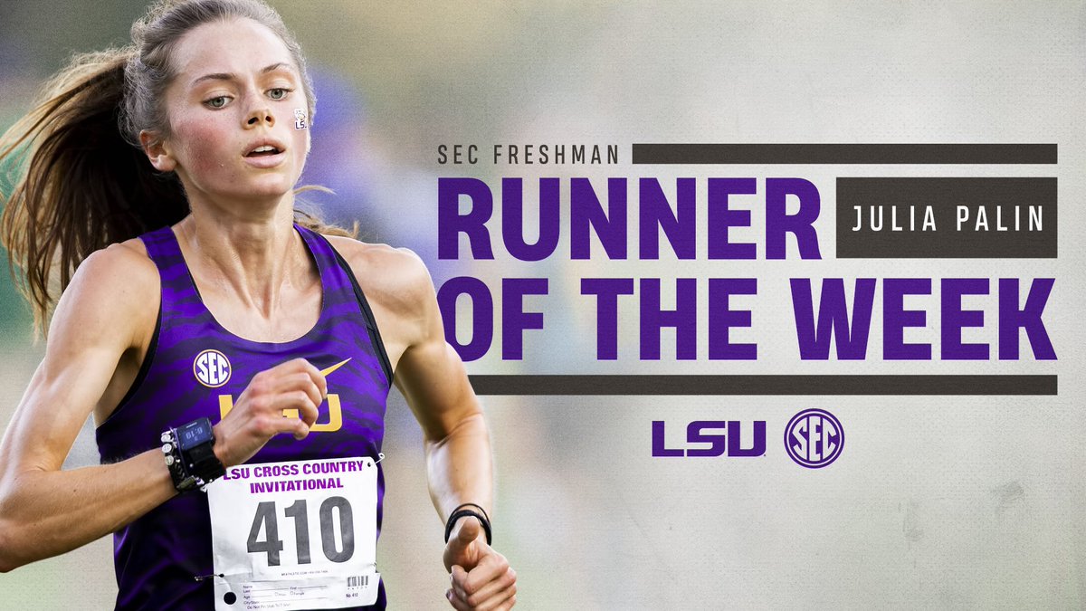 LSUTrackField's tweet photo. .@jpalin74 becomes the first woman in LSU cross country program history to earn SEC Freshman Runner of the Week honors!

#GeauxTigers 

https://t.co/i8dmpDpngK https://t.co/hQ5gpITZuz