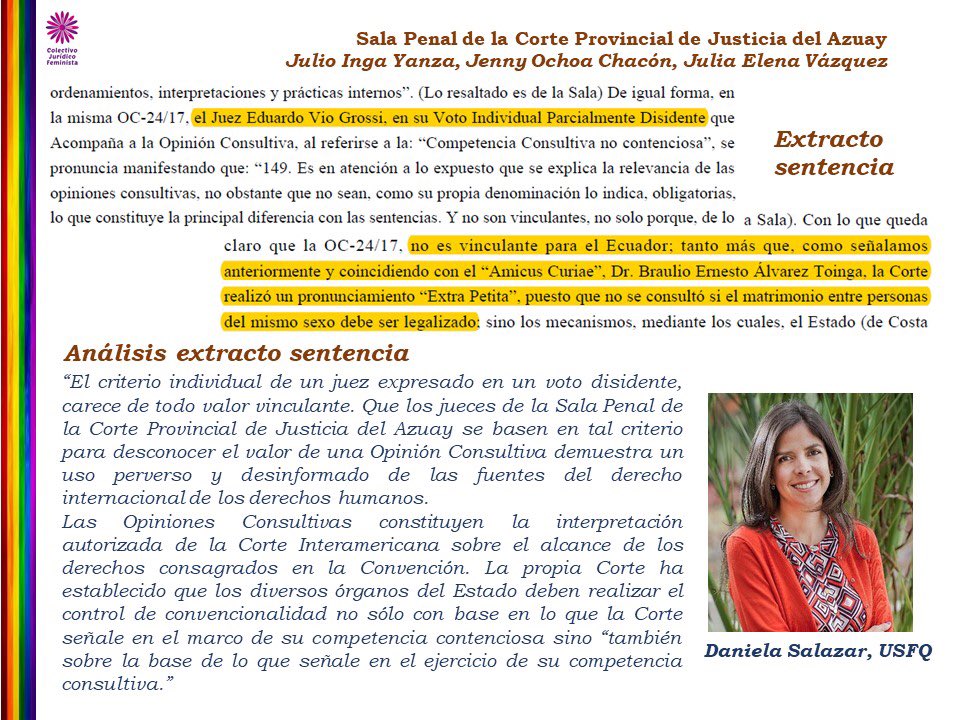 #MatrimonioIgualitarioYa #EsDerechoNoPrivilegio 📖 Análisis de un extracto de la sentencia de la Sala Penal de la Corte Provincial de Justicia del Azuay @CJudicaturaEc @CorteConstEcu 👩🏻‍🏫 Daniela Salazar @dsalazaca de @USFQ_Derecho