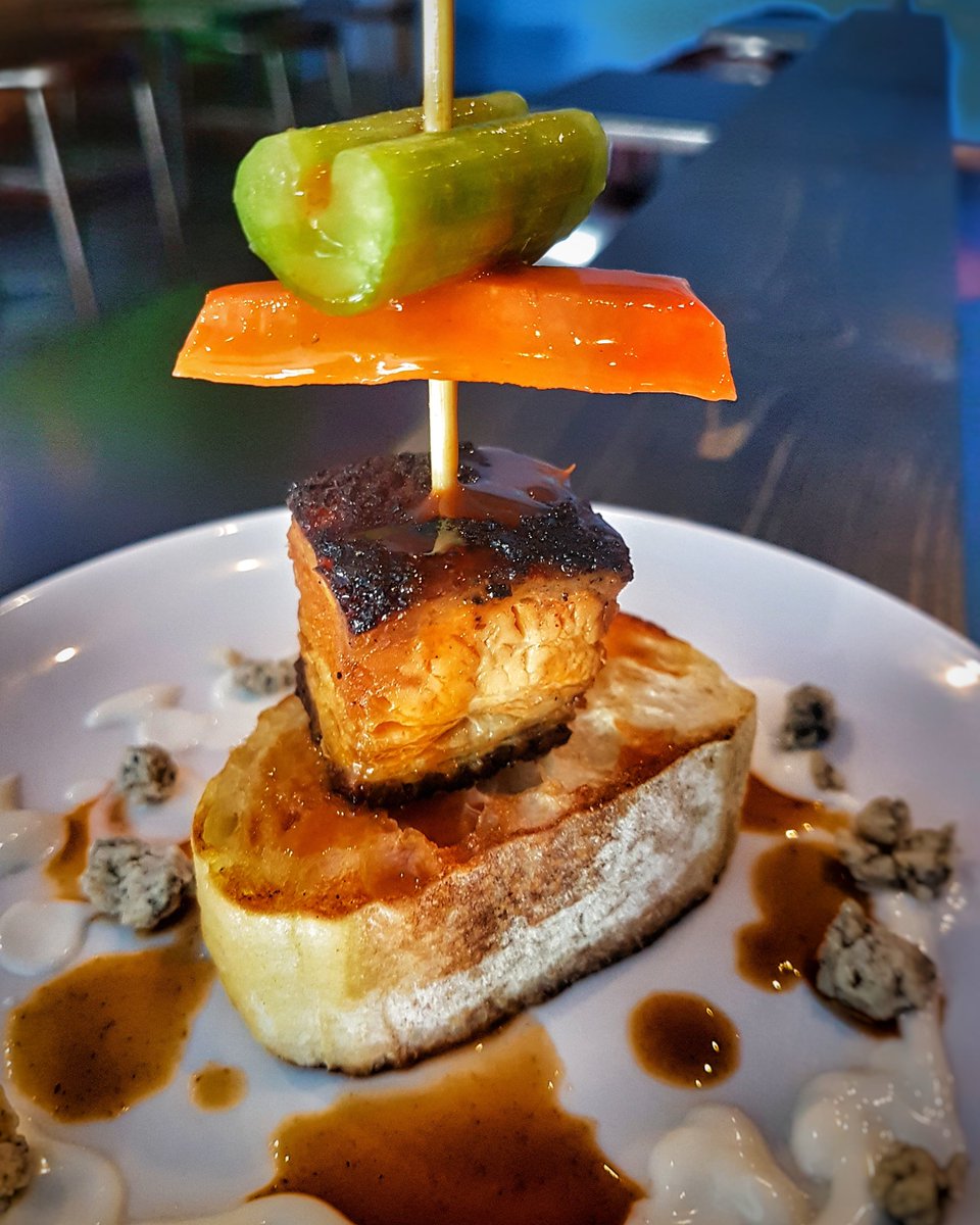 Pintxo-pote, a half pintxo & cider for $5 Tuesdays thru Thursdays! 
This week: choose a buffalo pork belly pintxo with #Cabrales, crème fraîche & of course carrots & celery, or charred Brussels sprouts with date, sofrito marmalade, piment d'esplette & orange 🍢🍡🥃#thisweekonly