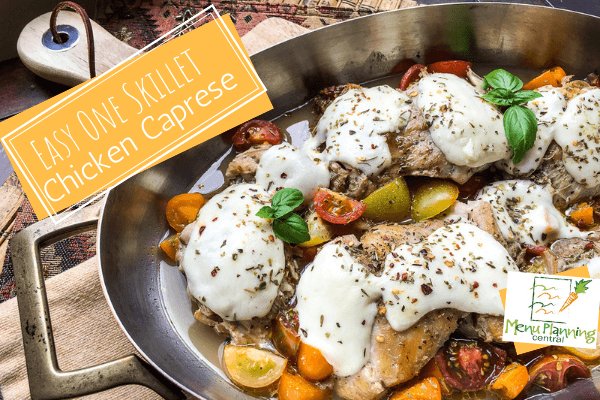This easy one skillet chicken Caprese recipe takes the flavors you expect in a traditional Caprese salad and pairs them with chicken thighs to bring you this quick and easy one pan chicken dinner recipe. Click for recipe details. 

 menuplanningcentral.com/easy_chicken_c…
