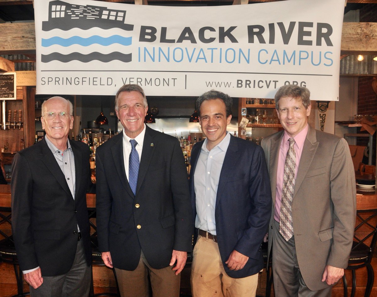 SRDC2's tweet image. SRDC’s Bob Flint, with Congressman Peter Welch, Governor Phil Scott and @Ruralinno ’s Matt Dunne at today’s launch of the Black River Innovation Center. #SRDC  #SpringfieldVT