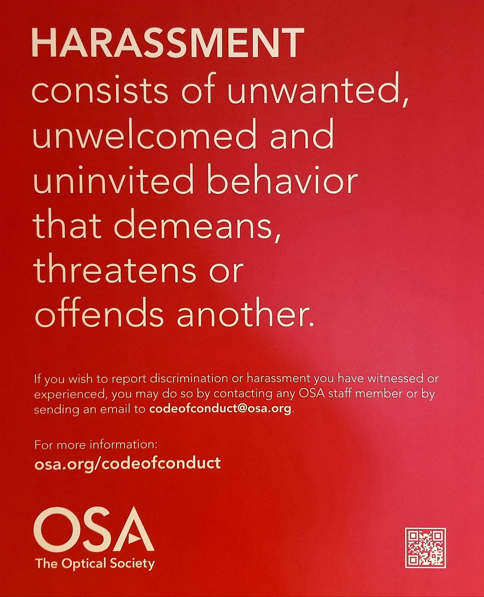 While unfortunate things like this are still needed, so happy to see these signs all over the <a href="/OpticalSociety/">The Optical Society now Optica</a>  annual meeting. Find out what else OSA is up to in promoting #WomeninSTEM and #DiversityandInclusion at the OSA zone at #FiO18!