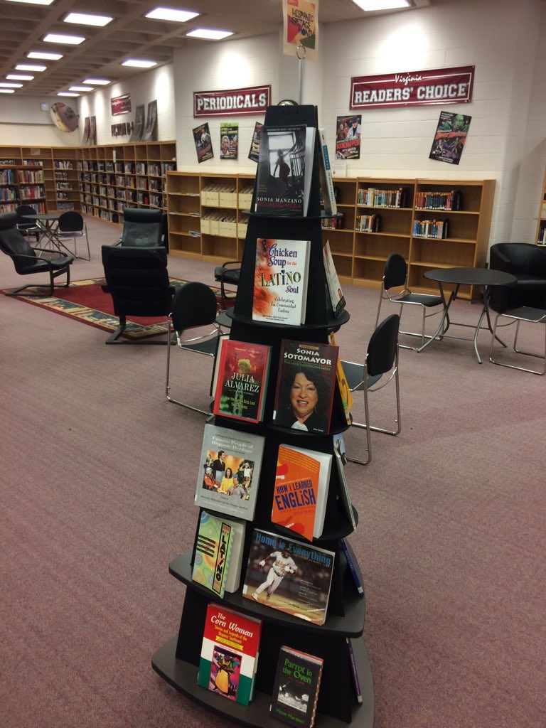 URHSLibrary's tweet image. Celebrate #HispanicHeritageMonth with a book from our newest display! 📚 #SJHSRaiders #RaiderLibrary
