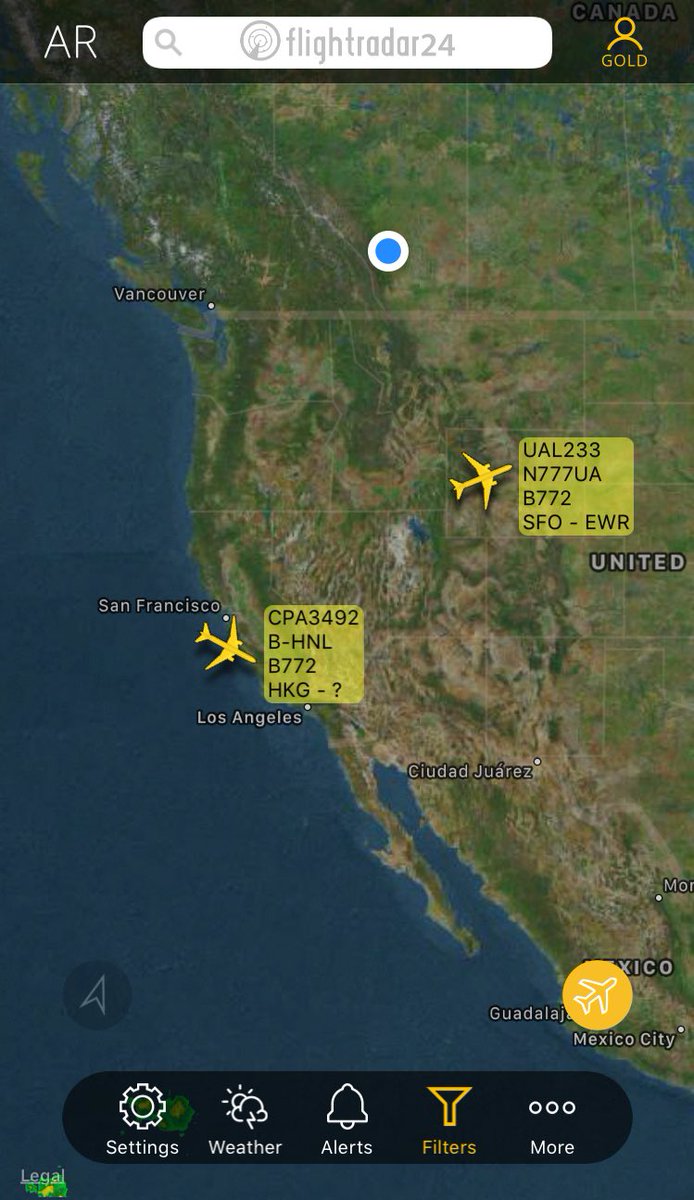 CalgaryLankan's tweet photo. The very first @Boeing #777 B-HNL on her way to its final resting place at Prima Air &amp; Space Museum while the first delivered #777 N777UA still at service for @united leaving #SFO #first777 @flightradar24 #AVgeek https://t.co/rY2IFxVdmF