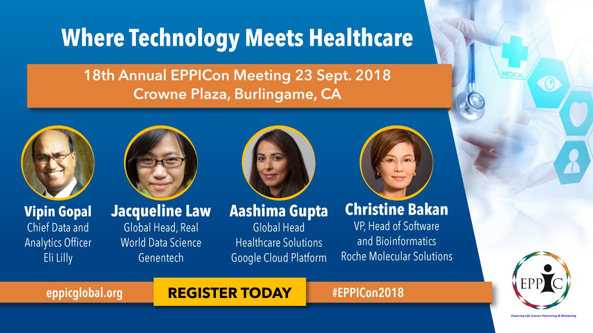 EPPIC3's tweet photo. The Earlybird Rate Ends Today! Don't miss registering for only $100: https://t.co/VuJgUyMTTW. Genentech, Roche, Google, Eli Lilly, Illumina, and more leading companies in #DigitalHealth will give talks and be available for networking. https://t.co/9HqvVYw5E1