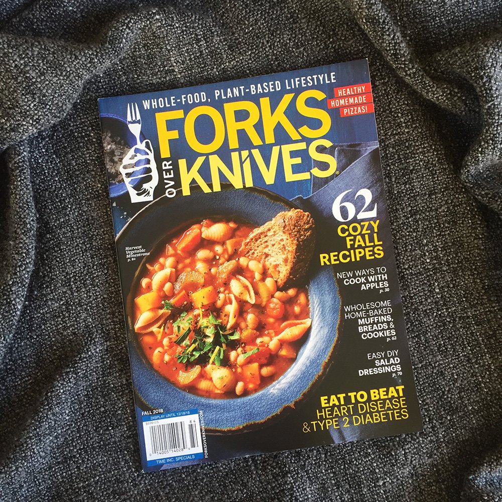 ForksOverKnives's tweet photo. The Fall 2018 issue of #ForksOverKnivesMagazine officially hits newsstands today! You’ll find it in the U.S. and Canada at major retailers like @Walmart, @Kroger, @Safeway, @Target and more. Or, you can order here: https://t.co/CZJjJzfcZG https://t.co/YYIOD8Gsd0