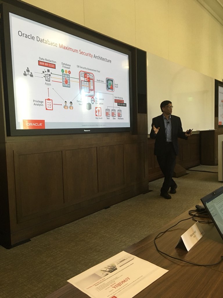 roh1's tweet photo. Vipin Samar presenting a maximum security reference architecture for the @Oracle #Database #OracleSecuritySummit https://t.co/sPDq6GcbFd
