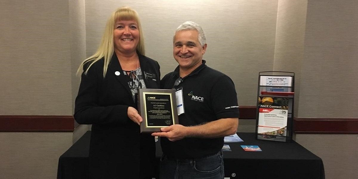 A shout out to #OLI's Anthony (A.J.) Gerbino who received #NACE recognition 'on behalf of the technical coordination committee for his leadership and dedication demonstrated in directing' the area of #corrosionprevention and #corrosioncontrol for #oilandgas production.