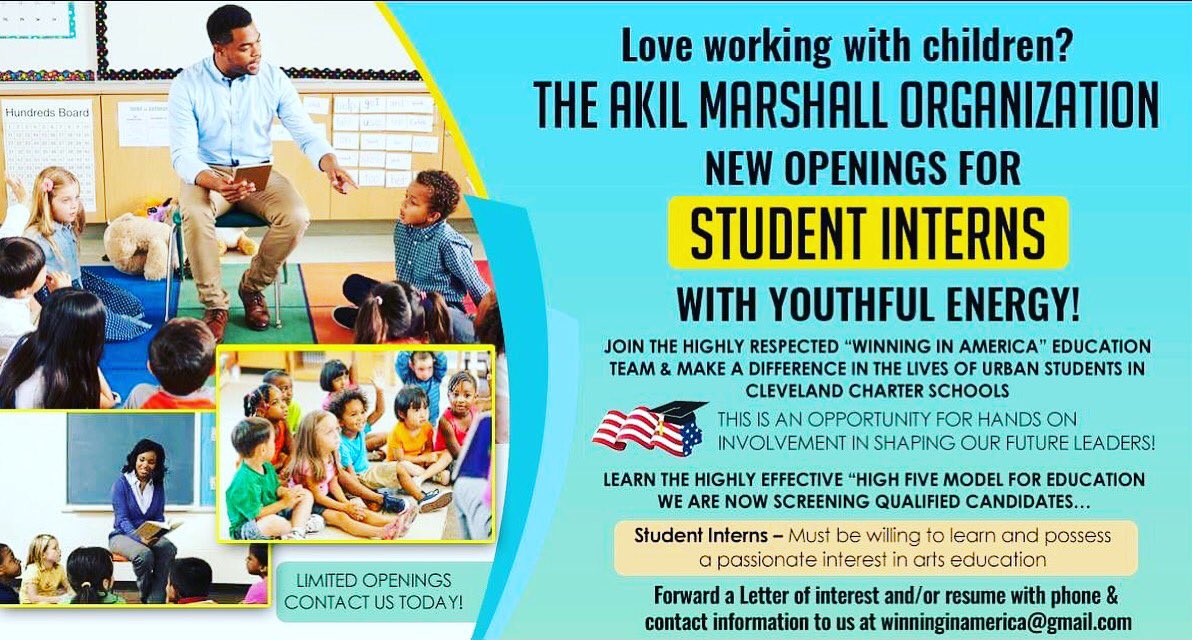 AkilMarshallORG's tweet photo. NOW HIRING STUDENT INTERNS! Inquire: winninginamerica@gmail.com https://t.co/fXZw06IvDI
