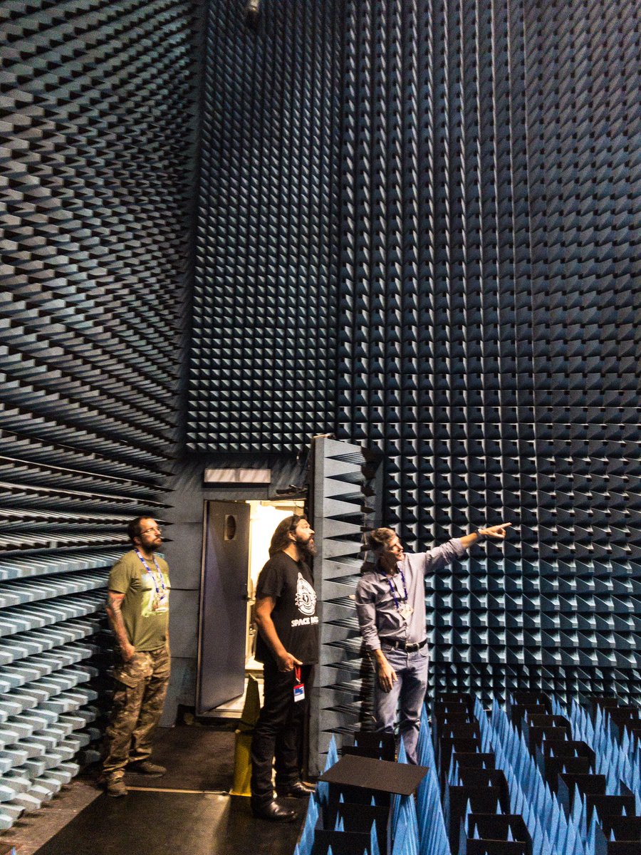 markmccaughrean's tweet photo. Great to have @alexandermilas visit #ESTEC today to talk @spacerockslive, along with @mggtTaylor &amp; @astro_carl. Took in some of the sights, incl the Hertz antenna test chamber &amp; @shanesuttonart's new painting, courtesy of Peter de Maagt 👍🚀🛰 #spacerocks https://t.co/2Wyc1BCpun