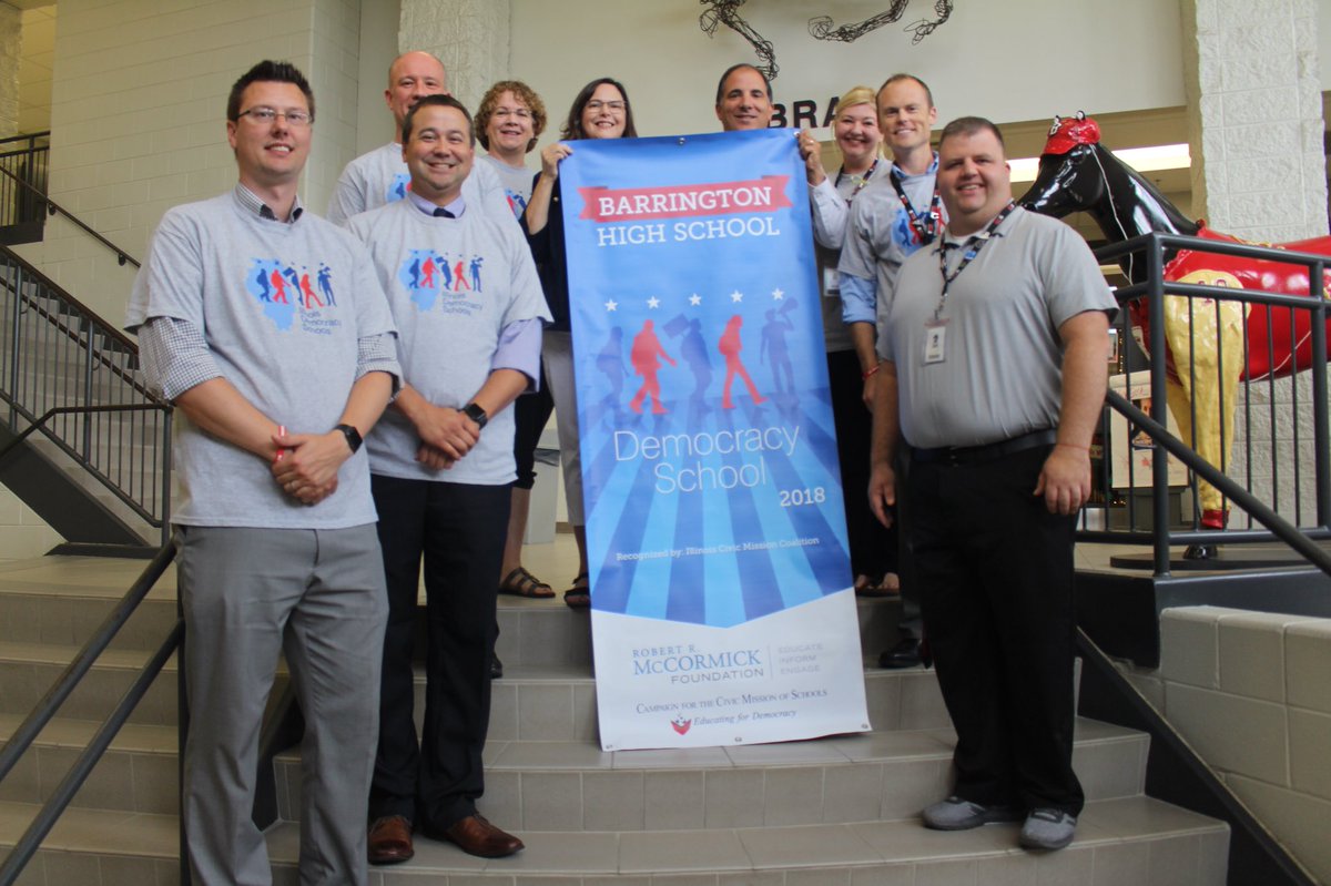 BarringtonHS220's tweet photo. The Illinois Civic Mission Coalition has named BHS a 2018 Democracy School for its commitment to high quality civic learning! #democracyschools #BSD220 #WeAreBarrington https://t.co/tki7KNiiaO