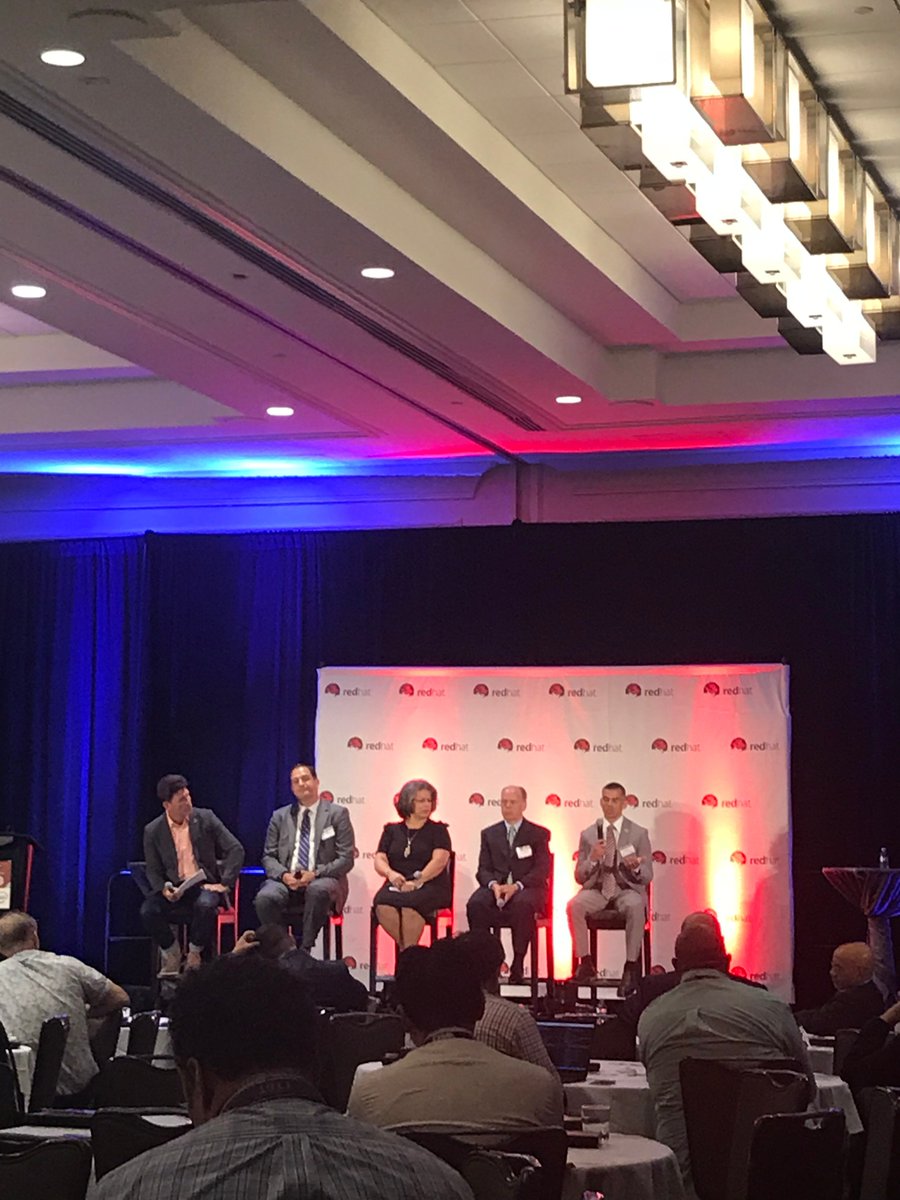 RedHatGov's tweet photo. "How should outside organizations engage with the agency?" Great question from #OpenFirstDC panel moderator @tseronis! Here's what some of the panelists had to say: https://t.co/bBPyDSqNrQ