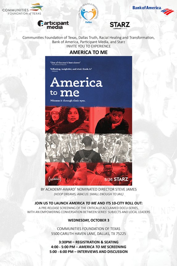 DFWBlkBloggers's tweet image. AMERICA TO ME MOVIE PRE-RELEASE SCREENING AND EMPOWERING CONVERSATION BETWEEN SERIES ‘SUBJECT AND LOCAL LEADERS #DFWBlackBloggers #MoviePreview dfwblackbloggers.com/event/join-us-…