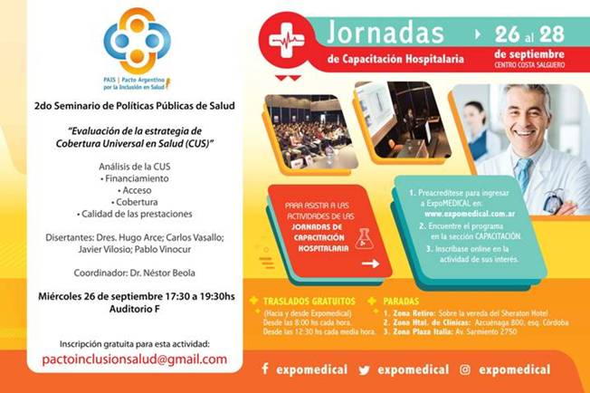 PAISPacto's tweet photo. Próximo seminario del Grupo PAIS: 26 de Septiembre
“Evaluación de la estrategia de Cobertura Universal en Salud (#CUS)”
Lugar: Centro Costa Salguero https://t.co/GLYq8ZxUJm