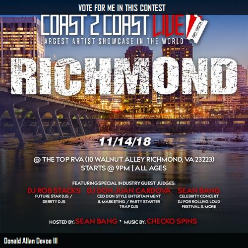 StaticDA9's tweet image. Just voted for @ChefVoe to perform for $50K Prize at #Richmond All Ages Edition 11/14/18! c2clive.us/Sz7b3P #Coast2Coast