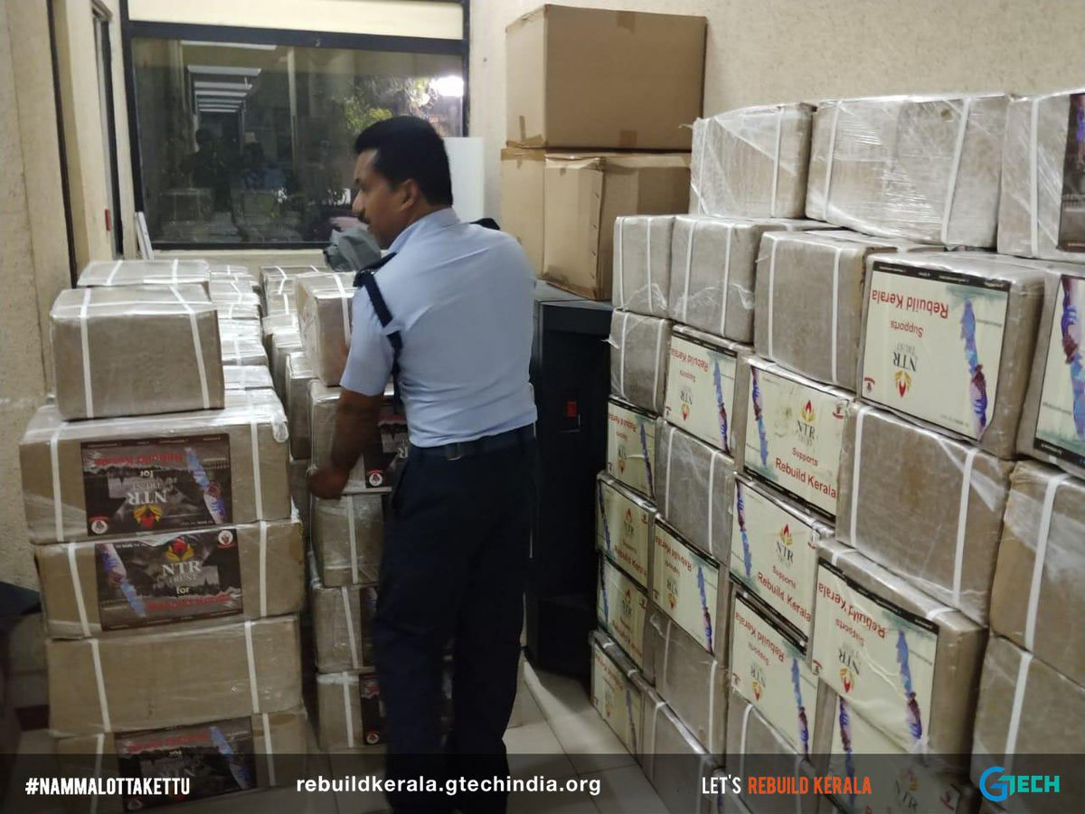 GTechIndiaOrg's tweet image. Thank you NTR Trust, Telangana for the truck load of notebooks , weighing 3.2 tonnes to support NammalOttaKettu@gtechindia.org team in the “Back to School”- #letsRebuildKerala initiative. #KeralaITCommunity volunteers accept the same enthusiastically.
#NammlOttaKettu #gtechindia