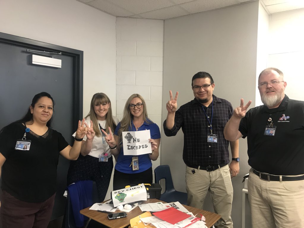 The “winners” of our Math PD Escape Room Challenge! Special thanks to Mr. Espinoza for taking the lead and helping facilitate this part of our PD #BlazerNation #TeamSISD #TeamMath