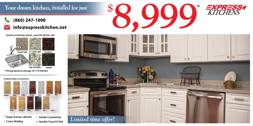 ExpKitchens's tweet photo. Get your #DreamKitchen for just $8999 at @ExpKitchens 
Call Now: (860) 247-1000
Email: info@expresskitchen.net
#KitchenCabinets #ExpressKitchens #KitchenCountertops
#SeptemberPromotion #Promotion #Discount #kitchendesign https://t.co/OGfHlIszPM