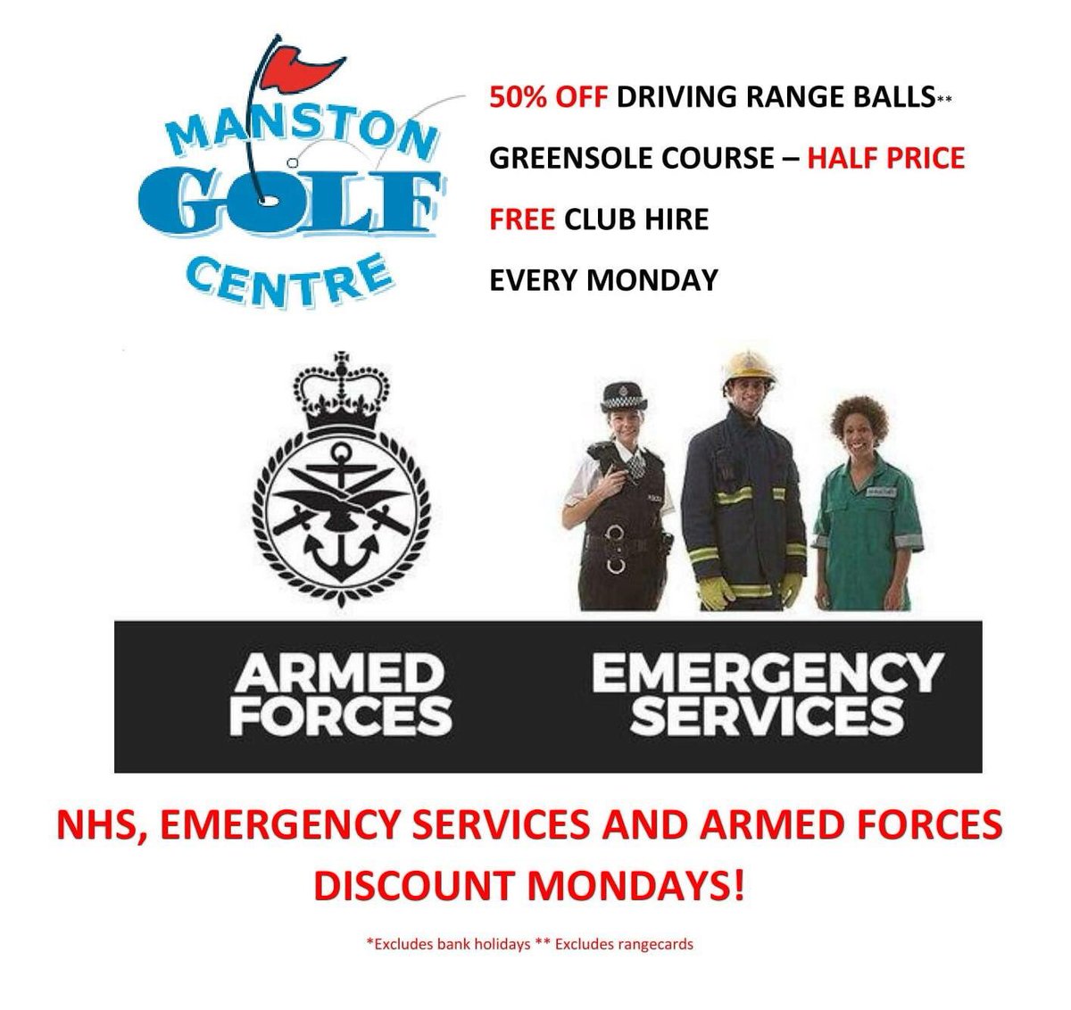 manstongolf's tweet photo. Half price golf for all #emergencyservices #nhs #armedforces staff at #manstongolf every Monday https://t.co/drlfVgxFjy