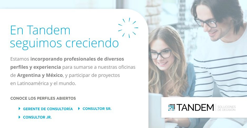 ¿Te gustaría sumarte a una forma distinta de hacer consultoría? ¡Te invitamos a postularte a los perfiles abiertos en Argentina y México!  goo.gl/soCDnd  | CVs: busquedas@tandemsd.com